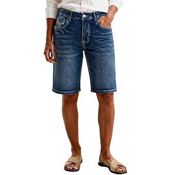 Women Mid Rise Embroidered Bermuda Denim Shorts, Four Pocket Knee Length Jean Shorts