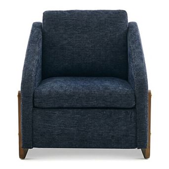 Chenille Fabric Upholstered Armchair with Wooden Side Frame & Gold Nailhead Trim