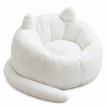Storycute Cat-Shaped Faux Fur Bean Bag Sofa with Long Tail Armrest & Memory Foam