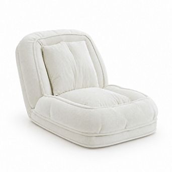 Storycute Foldable Corduroy Chaise Lounge Sofa Bed with 5 Adjustable Positions and 2 Pillows