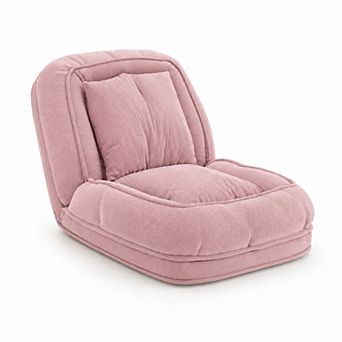 Storycute Foldable Corduroy Chaise Lounge Sofa Bed with 5 Adjustable Positions and 2 Pillows