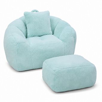 Storycute Oversized Shell-Shaped Faux Fur Bean Bag Chair with Footstool for Adults & Kids