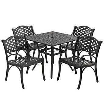 5 pc Cast Aluminum Patio Dining Set with Umbrella Hole and Wide Seat