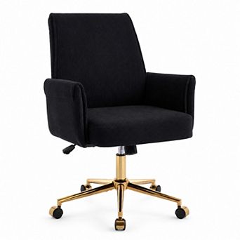 Storycute Mid Back Corduroy Ergonomic Office Chair with Gold Base and Armrests