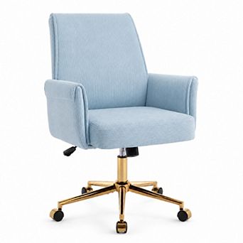 Storycute Mid Back Corduroy Ergonomic Office Chair with Gold Base and Armrests