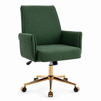 Storycute Mid Back Corduroy Ergonomic Office Chair with Gold Base and Armrests