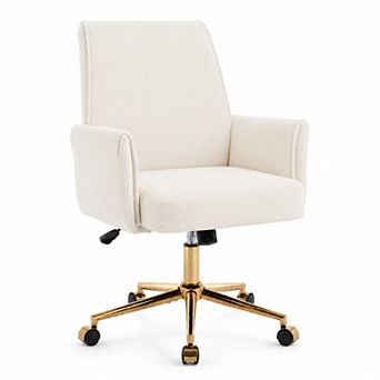 Storycute Mid Back Corduroy Ergonomic Office Chair with Gold Base and Armrests