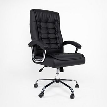 Storycute High Back PU Leather Executive Office Chair with Spring Seat and Chrome Armrests