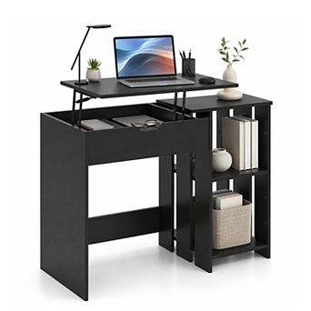 39.5 " Lift Top Computer Desk with Hidden Compartment and Open Storage Shelves, Home Office Desk