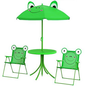 Kids Table and Chair Set with Umbrella,Outdoor Folding Patio Furniture for Toddlers,Picnic Table Set