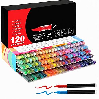 120 Colors Acrylic Paint Markers Soft Brush Tip Pens for Wood Stone Canvas Glass Fabric
