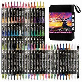 72 Colors Dual Tip Acrylic Paint Markers Set for Rock Wood Glass Ceramic Fabric