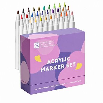 30 Colors Acrylic Paint Pens with Extra Brush Tip for Rock Glass Wood Fabric Stone