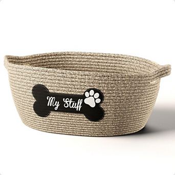 Cotton Rope Dog Toy Storage Basket with Paw Print for Pet Essentials