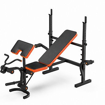 Gikpal 6-in-1 Multi-Purpose Adjustable Weight Bench w/ Barbell Rack & Leg Developer, Orange