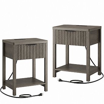 Gikpal 2 pc Fluted Nightstand, 1 Drawers Bedside Table with Charging Station, for Bedroom