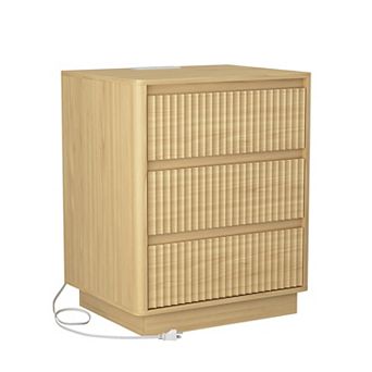 Sofa Side Table with 3 Drawers, Large Storage Wood Cabinet for Living Room