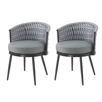 Lycvki All-Weather Metal Outdoor Dining Chairs with Cushions, Set of 2