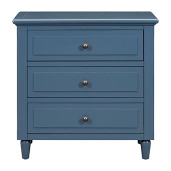Pine Wood Nightstand with 3 Drawers, Minimalist Bedside Cabinet with Metal Handles