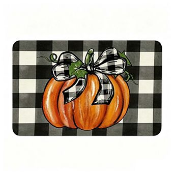 Black and White Plaid Pumpkin Autumn Pattern Printed Carpet, Soft Flannel FloorMat, Machine Washable