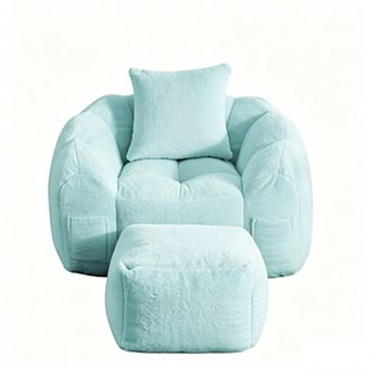 Oversized Bean Bag Chair with Ottoman, Comfy Lounge Floor Sofa Couch for Reading, Bedroom