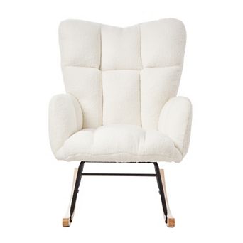 Teddy Fabric Glider Rocking Chair, Upholstered Accent Chair with Metal Frame for Living Room