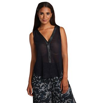 Women's Sheer Woven Henley Blouse