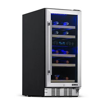 Newair 15" Built-In 29 Bottle Dual Zone Wine Fridge with Beech Wood Shelves in Stainless Steel