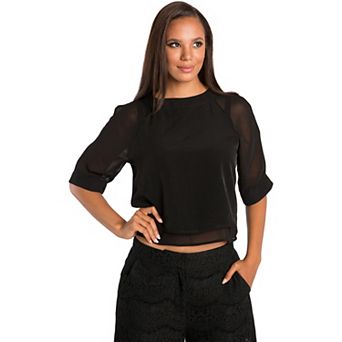 Women's Sheered Sleeves Lined Cropped Blouse