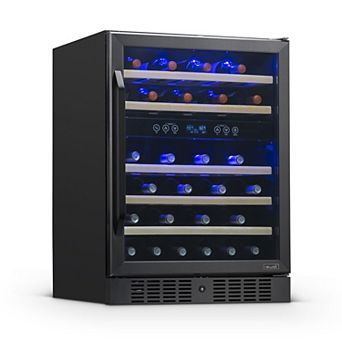 Newair 24" Built-In Wine Fridge, 46 Bottle Dual Zone Cooler in Black Stainless Steel