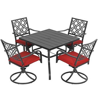 5 pc Patio Dining Set with Umbrella Hole, Swivel Chairs and Cushions