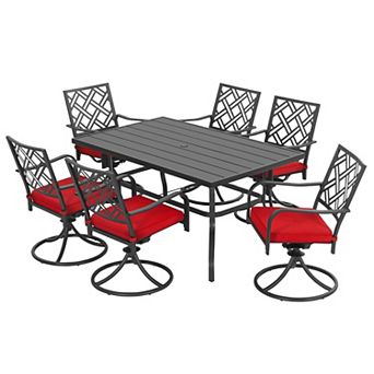 7 pc Outdoor Dining Set with Swivel Design, Soft Cushions, Black