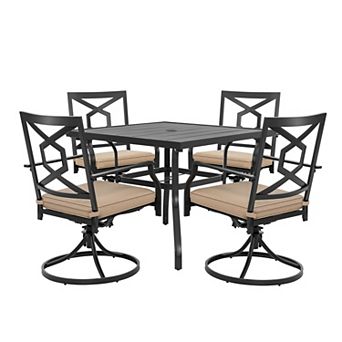 5 pc Outdoor Patio Dining Set, 4 Swivel Rocker Chairs with Padded Cushions