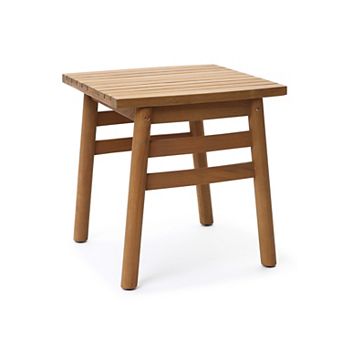 LuxenHome 18.5" Square Outdoor Side Table for Patio, Acacia Wood Outdoor End Table with Slatted Top