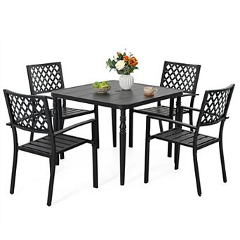 5 pc Ergonomic Patio Outdoor Metal Dining Set with Umbrella Hole