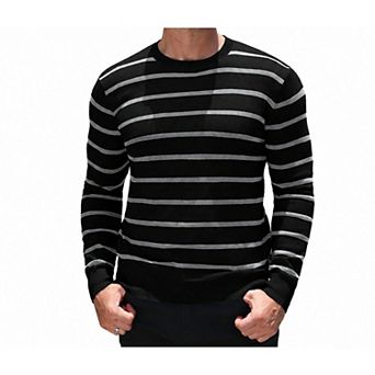 COOFANDY Mens Striped Crew Neck Sweater Slim Fit Lightweight Long Sleeve Knit Pullover