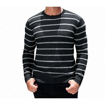 COOFANDY Mens Striped Crew Neck Sweater Slim Fit Lightweight Long Sleeve Knit Pullover