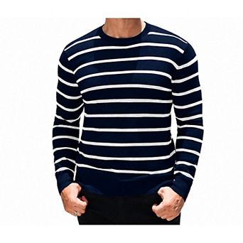 COOFANDY Mens Striped Crew Neck Sweater Slim Fit Lightweight Long Sleeve Knit Pullover