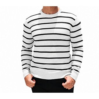 COOFANDY Mens Striped Crew Neck Sweater Slim Fit Lightweight Long Sleeve Knit Pullover