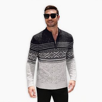 COOFANDY Mens Quarter Zip Pullover Sweaters Casual Slim Fit Knit Texture Sweater Fair Isle Pattern