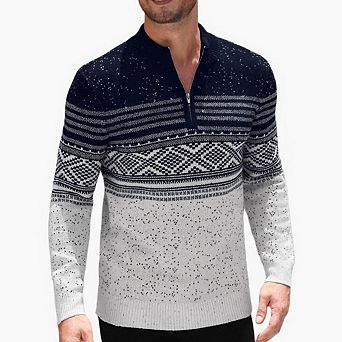COOFANDY Mens Quarter Zip Pullover Sweaters Casual Slim Fit Knit Texture Sweater Fair Isle Pattern