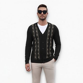 COOFANDY Mens Cardigan Sweater Vintage Striped V-Neck Long Sleeve Button Down Knitted Sweaters