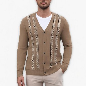 COOFANDY Mens Cardigan Sweater Vintage Striped V-Neck Long Sleeve Button Down Knitted Sweaters