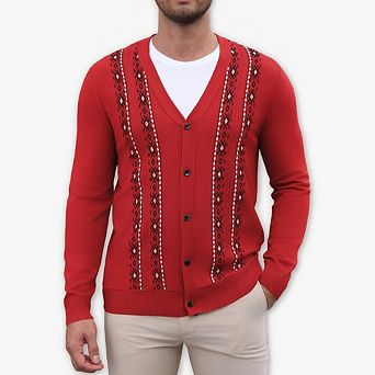COOFANDY Mens Cardigan Sweater Vintage Striped V-Neck Long Sleeve Button Down Knitted Sweaters