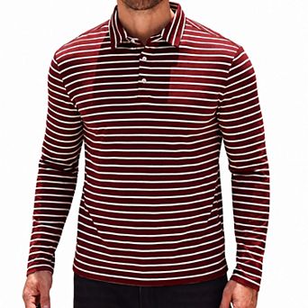 COOFANDY Mens Long Sleeve Rugby Polo Shirt Striped Moisture Wicking Golf Shirt