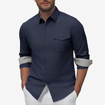 COOFANDY Mens Long Sleeve Button Down Shirt with Flap Chest Pocket Casual Work Shirt