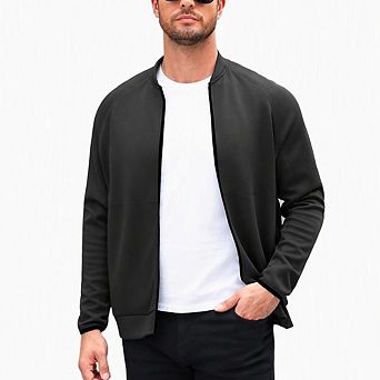 COOFANDY Men's Full Zip Sweatshirt No Hood Mock Neck Fleece Jacket Lightweight Jacket with Pockets