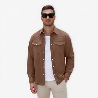 COOFANDY Men's Corduroy Western Shirt Pearl Snap Long Sleeve Vintage Cowboy Button Up Work Shirt