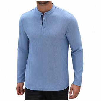 COOFANDY Mens Long Sleeve Henley T Shirt Button Pullover Lightweight Stretch Tee