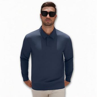 COOFANDY Mens Knit Polo Shirt Long Sleeve Collared Pullover Golf Casual Business Casual Top